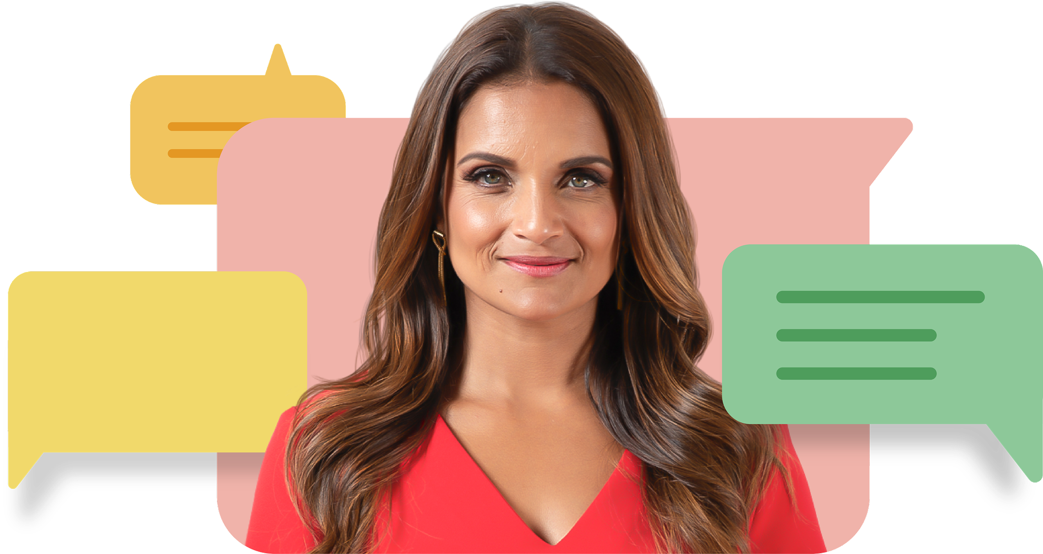 Dra. Shefali Tsabary rodeada de burbujas de conversación
